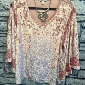 Westport 1962‎ Crushed Velvet Top Blouse Pink Lace Top